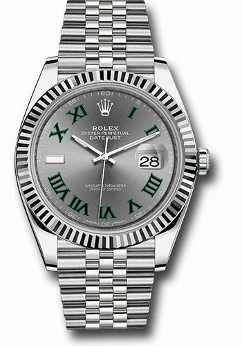 Rolex Steel and White Gold Rolesor Datejust 41 Watch - Fluted Bezel - Slate Green Roman Dial - Jubilee Bracelet - 126334 slgrj 