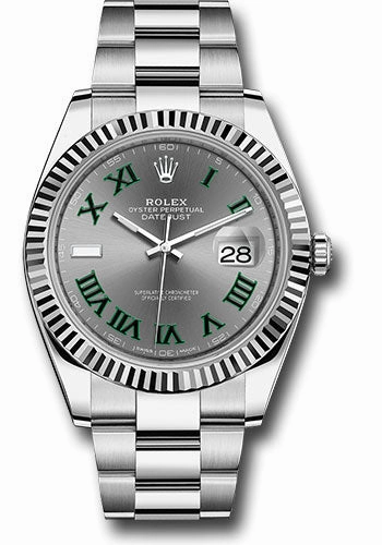 Rolex Steel and White Gold Rolesor Datejust 41 Watch - Fluted Bezel - Slate Green Roman Dial - Oyster Bracelet - 126334 slgro 