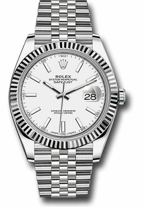 Rolex Steel and White Gold Rolesor Datejust 41 Watch - Fluted Bezel - White Index Dial - Jubilee Bracelet - 126334 wij 