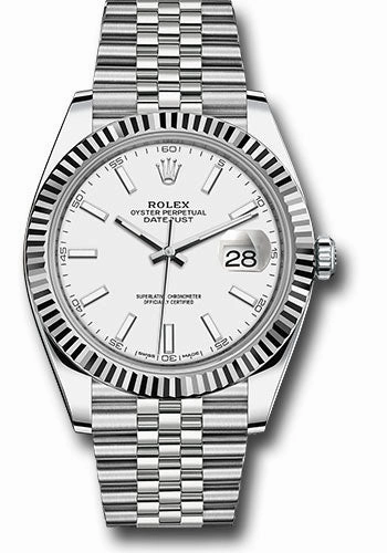 Rolex Steel and White Gold Rolesor Datejust 41 Watch - Fluted Bezel - White Index Dial - Jubilee Bracelet - 126334 wij 