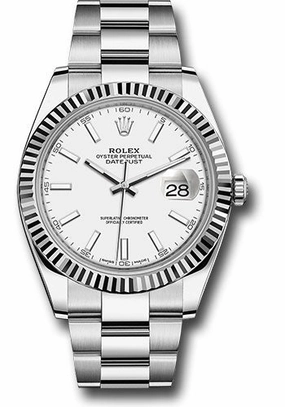 Rolex Steel and White Gold Rolesor Datejust 41 Watch - Fluted Bezel - White Index Dial - Oyster Bracelet - 126334 wio 
