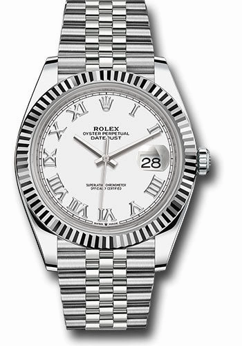 Rolex Steel and White Gold Rolesor Datejust 41 Watch - Fluted Bezel - White Roman Dial - Jubilee Bracelet - 126334 wrj 