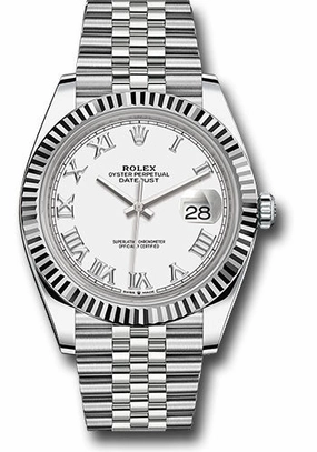 Rolex Steel and White Gold Rolesor Datejust 41 Watch - Fluted Bezel - White Roman Dial - Jubilee Bracelet - 126334 wrj 