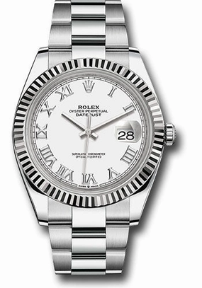 Rolex Steel and White Gold Rolesor Datejust 41 Watch - Fluted Bezel - White Roman Dial - Oyster Bracelet - 126334 wro 