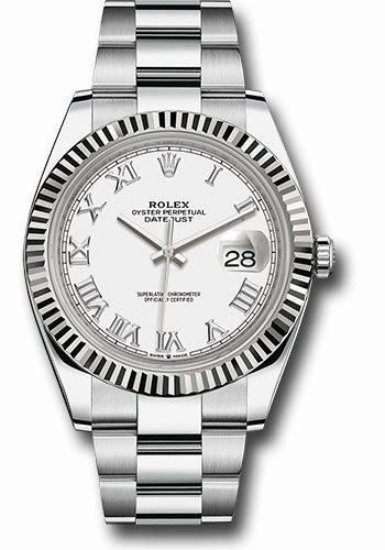 Rolex Steel and White Gold Rolesor Datejust 41 Watch - Fluted Bezel - White Roman Dial - Oyster Bracelet - 126334 wro 