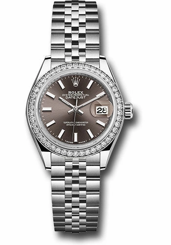 Rolex Steel and White Gold Rolesor Lady-Datejust 28 Watch - 44 Diamond Bezel - Dark Grey Index Dial - Jubilee Bracelet - 279384RBR dgij 