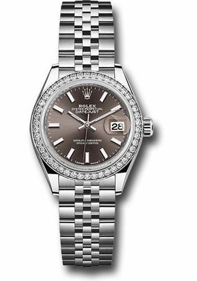 Rolex Steel and White Gold Rolesor Lady-Datejust 28 Watch - 44 Diamond Bezel - Dark Grey Index Dial - Jubilee Bracelet - 279384RBR dgij 