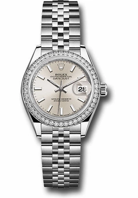 Rolex Steel and White Gold Rolesor Lady-Datejust 28 Watch - 44 Diamond Bezel - Silver Index Dial - Jubilee Bracelet - 279384RBR sij 