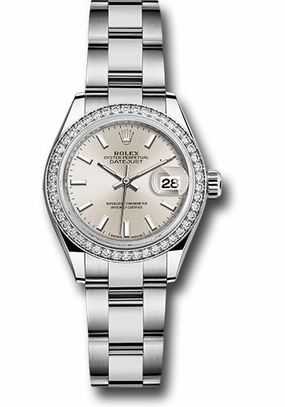 Rolex Steel and White Gold Rolesor Lady-Datejust 28 Watch - 44 Diamond Bezel - Silver Index Dial - Oyster Bracelet - 279384RBR sio 