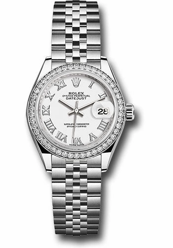 Rolex Steel and White Gold Rolesor Lady-Datejust 28 Watch - 44 Diamond Bezel - White Roman Dial - Jubilee Bracelet - 279384RBR wrj 