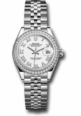 Rolex Steel and White Gold Rolesor Lady-Datejust 28 Watch - 44 Diamond Bezel - White Roman Dial - Jubilee Bracelet - 279384RBR wrj 