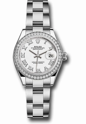Rolex Steel and White Gold Rolesor Lady-Datejust 28 Watch - 44 Diamond Bezel - White Roman Dial - Oyster Bracelet - 279384RBR wro 