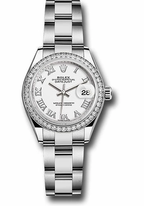 Rolex Steel and White Gold Rolesor Lady-Datejust 28 Watch - 44 Diamond Bezel - White Roman Dial - Oyster Bracelet - 279384RBR wro 