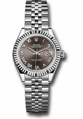 Rolex Steel and White Gold Rolesor Lady-Datejust 28 Watch - Fluted Bezel - Dark Grey Roman Dial - Jubilee Bracelet - 279174 dgrj 