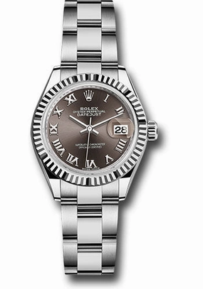 Rolex Steel and White Gold Rolesor Lady-Datejust 28 Watch - Fluted Bezel - Dark Grey Roman Dial - Oyster Bracelet - 279174 dgro 