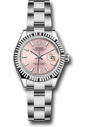 Rolex Steel and White Gold Rolesor Lady-Datejust 28 Watch - Fluted Bezel - Pink Index Dial - Oyster Bracelet - 279174 pio 