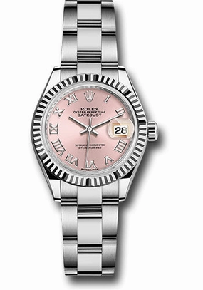Rolex Steel and White Gold Rolesor Lady-Datejust 28 Watch - Fluted Bezel - Pink Roman Dial - Oyster Bracelet - 279174 pro 