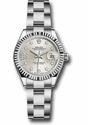 Rolex Steel and White Gold Rolesor Lady-Datejust 28 Watch - Fluted Bezel - Silver Diamond Star Dial - Oyster Bracelet - 279174 s9dix8do 