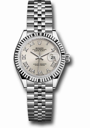 Rolex Steel and White Gold Rolesor Lady-Datejust 28 Watch - Fluted Bezel - Silver Roman Dial - Jubilee Bracelet - 279174 srj 