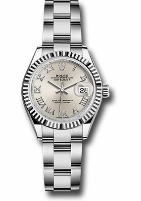 Rolex Steel and White Gold Rolesor Lady-Datejust 28 Watch - Fluted Bezel - Silver Roman Dial - Oyster Bracelet - 279174 sro 