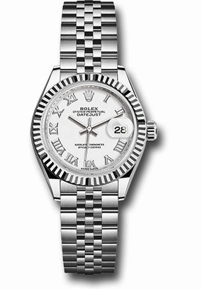 Rolex Steel and White Gold Rolesor Lady-Datejust 28 Watch - Fluted Bezel - White Roman Dial - Jubilee Bracelet - 279174 wrj 