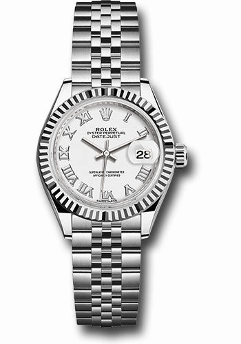 Rolex Steel and White Gold Rolesor Lady-Datejust 28 Watch - Fluted Bezel - White Roman Dial - Jubilee Bracelet - 279174 wrj 