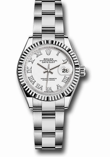Rolex Steel and White Gold Rolesor Lady-Datejust 28 Watch - Fluted Bezel - White Roman Dial - Oyster Bracelet - 279174 wro 