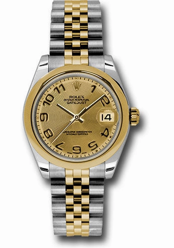 Rolex Steel and Yellow Gold Datejust 31 Watch - Domed Bezel - Champagne Concentric Circle Arabic Dial - Jubilee Bracelet 178243 chcaj 