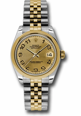 Rolex Steel and Yellow Gold Datejust 31 Watch - Domed Bezel - Champagne Concentric Circle Arabic Dial - Jubilee Bracelet 178243 chcaj 