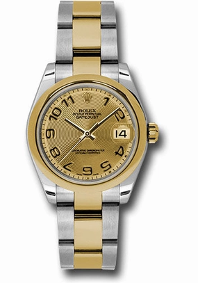 Rolex Steel and Yellow Gold Datejust 31 Watch - Domed Bezel - Champagne Concentric Circle Arabic Dial - Oyster Bracelet 178243 chcao 
