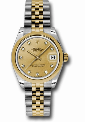 Rolex Steel and Yellow Gold Datejust 31 Watch - Domed Bezel - Champagne Diamond Dial - Jubilee Bracelet 178243 chdj 