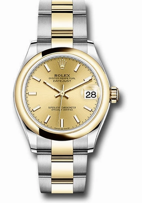 Rolex Steel and Yellow Gold Datejust 31 Watch - Domed Bezel - Champagne Index Dial - Oyster Bracelet 278243 chio 