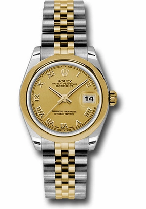 Rolex Steel and Yellow Gold Datejust 31 Watch - Domed Bezel - Champagne Roman Dial - Jubilee Bracelet 178243 chrj 