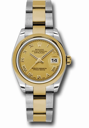 Rolex Steel and Yellow Gold Datejust 31 Watch - Domed Bezel - Champagne Roman Dial - Oyster Bracelet 178243 chro 