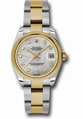 Rolex Steel and Yellow Gold Datejust 31 Watch - Domed Bezel - Mother-Of-Pearl Diamond Dial - Oyster Bracelet 178243 mdo 