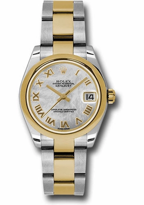 Rolex Steel and Yellow Gold Datejust 31 Watch - Domed Bezel - Mother-Of-Pearl Roman Dial - Oyster Bracelet 178243 mro 