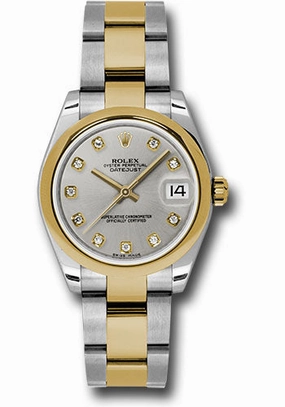 Rolex Steel and Yellow Gold Datejust 31 Watch - Domed Bezel - Silver Diamond Dial - Oyster Bracelet 178243 sdo 