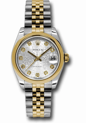 Rolex Steel and Yellow Gold Datejust 31 Watch - Domed Bezel - Silver Jubilee Diamond Dial - Jubilee Bracelet 178243 sjdj 
