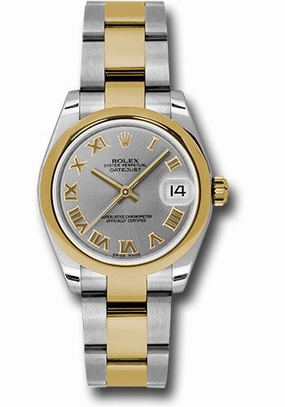 Rolex Steel and Yellow Gold Datejust 31 Watch - Domed Bezel - Slate Grey Roman Dial - Oyster Bracelet 178243 gro 