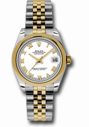 Rolex Steel and Yellow Gold Datejust 31 Watch - Domed Bezel - White Roman Dial - Jubilee Bracelet 178243 wrj 