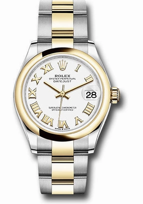 Rolex Steel and Yellow Gold Datejust 31 Watch - Domed Bezel - White Roman Dial - Oyster Bracelet 278243 wro 