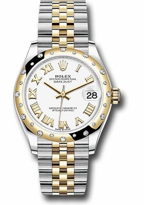 Rolex Steel and Yellow Gold Datejust 31 Watch - Domed Diamond Bezel - White Roman Dial - Jubilee Bracelet 278343 wrj 