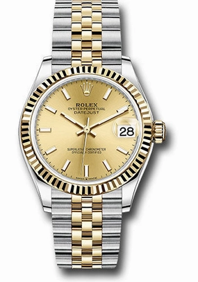 Rolex Steel and Yellow Gold Datejust 31 Watch - Fluted Bezel - Champagne Index Dial - Jubilee Bracelet 278273 chij 