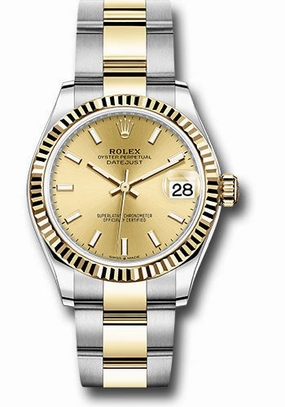 Rolex Steel and Yellow Gold Datejust 31 Watch - Fluted Bezel - Champagne Index Dial - Oyster Bracelet 278273 chio 