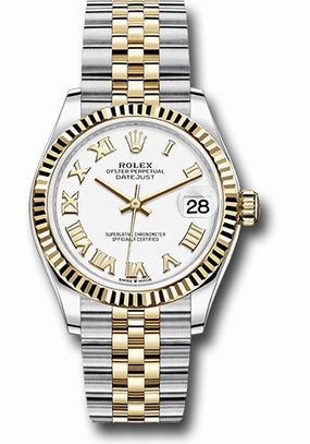 Rolex Steel and Yellow Gold Datejust 31 Watch - Fluted Bezel - White Roman Dial - Jubilee Bracelet 278273 wrj 
