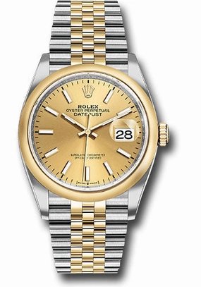 Rolex Steel and Yellow Gold Rolesor Datejust 36 Watch - Domed Bezel - Champagne Index Dial - Jubilee Bracelet - 126203 chij 