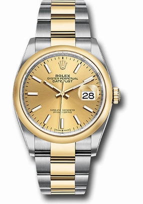 Rolex Steel and Yellow Gold Rolesor Datejust 36 Watch - Domed Bezel - Champagne Index Dial - Oyster Bracelet - 126203 chio 