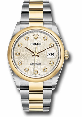 Rolex Steel and Yellow Gold Rolesor Datejust 36 Watch - Domed Bezel - Silver Jubilee Diamond Dial - Oyster Bracelet - 126203 sjdo 