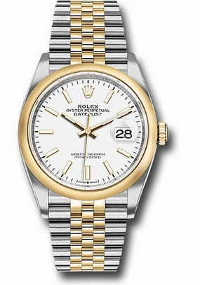 Rolex Steel and Yellow Gold Rolesor Datejust 36 Watch - Domed Bezel - White Index Dial - Jubilee Bracelet - 126203 wij 