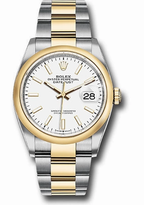 Rolex Steel and Yellow Gold Rolesor Datejust 36 Watch - Domed Bezel - White Index Dial - Oyster Bracelet - 126203 wio 